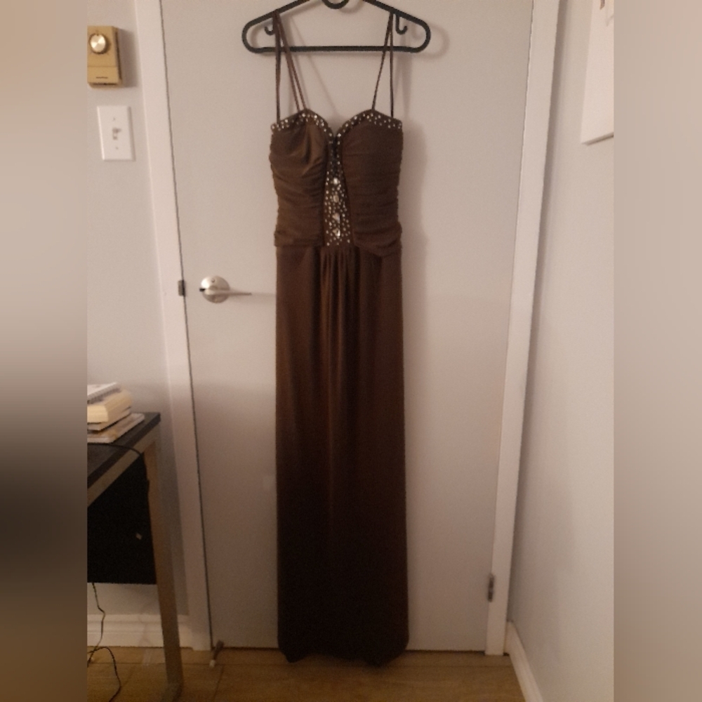 BCBG Brown Maxi Dress with Studded Detail